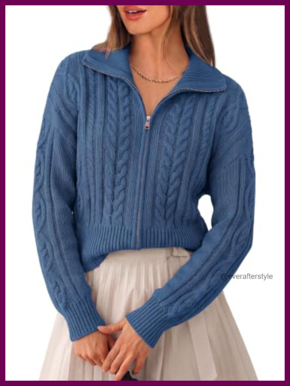 Women's Cropped Cable Knit Cardigan Zip Up Sweater Cozy Fall Winter